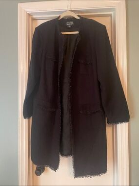 Spenser Jeremy Black Open-Front Fringed Trench Coat